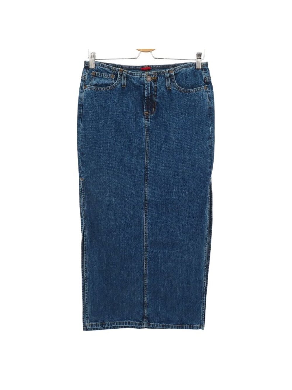 Mossimo Juniors 7 Blue Jean Denim Maxi Skirt Side Slits Pockets Y2K All Cotton